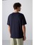 Lacivert Pamuklu Kalın Yumuşak Dokulu Oversize Fit Baskılı Erkek T-Shirt - 88332 5