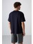 Lacivert Pamuklu Kalın Yumuşak Dokulu Oversize Fit Baskılı Erkek T-Shirt - 88343 5
