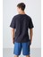 Lacivert Pamuklu Kalın Yumuşak Dokulu Oversize Fit Baskılı Erkek T-Shirt - 88333 5