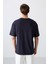 Lacivert Pamuklu Kalın Yumuşak Dokulu Oversize Fit Baskılı Erkek T-Shirt - 88329 5