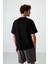 Siyah Pamuklu Kalın Yüzeyi Dokulu Oversize Fit Baskılı Erkek T-Shirt - 88364 5