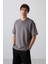 Koyu Gri Pamuklu Kalın Yumuşak Dokulu Oversize Fit Baskılı Erkek T-Shirt - 88324 3