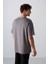 Koyu Gri Pamuklu Kalın Yumuşak Dokulu Oversize Fit Baskılı Erkek T-Shirt - 88324 5