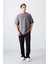 Koyu Gri Pamuklu Kalın Yumuşak Dokulu Oversize Fit Baskılı Erkek T-Shirt - 88325 2