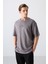 Koyu Gri Pamuklu Kalın Yumuşak Dokulu Oversize Fit Baskılı Erkek T-Shirt - 88325 4