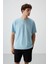 Açık Mavi Pamuklu Kalın Yüzeyi Dokulu Oversize Fit Baskılı Erkek T-Shirt - 88364 4