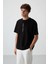 Siyah Pamuklu Kalın Yüzeyi Dokulu Oversize Fit Baskılı Erkek T-Shirt - 88366 4