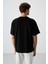 Siyah Pamuklu Kalın Yüzeyi Dokulu Oversize Fit Baskılı Erkek T-Shirt - 88366 5