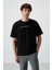 Siyah Pamuklu Kalın Yüzeyi Dokulu Oversize Fit Baskılı Erkek T-Shirt - 88365 1