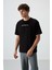 Siyah Pamuklu Kalın Yüzeyi Dokulu Oversize Fit Baskılı Erkek T-Shirt - 88365 3