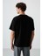 Siyah Pamuklu Kalın Yüzeyi Dokulu Oversize Fit Baskılı Erkek T-Shirt - 88365 4