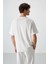 Ekru Pamuklu Kalın Yüzeyi Dokulu Oversize Fit Baskılı Erkek T-Shirt - 88364 5