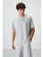 Taş Pamuklu Kalın Yüzeyi Dokulu Oversize Fit Baskılı Erkek T-Shirt - 88364 1