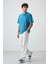 Petrol Mavi Pamuklu Kalın Yüzeyi Dokulu Oversize Fit Baskılı Erkek T-Shirt - 88364 3