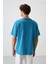 Petrol Mavi Pamuklu Kalın Yüzeyi Dokulu Oversize Fit Baskılı Erkek T-Shirt - 88364 5