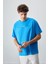 Petrol Mavi %100 Pamuk Kalın Yumuşak Dokulu Oversize Fit Baskılı Erkek T-Shirt - 88357 1