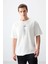 Ekru %100 Pamuk Kalın Yumuşak Dokulu Oversize Fit Baskılı Erkek T-Shirt - 88355 1