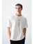 Ekru %100 Pamuk Kalın Yumuşak Dokulu Oversize Fit Baskılı Erkek T-Shirt - 88355 4