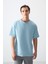 Açık Mavi %100 Pamuk Kalın Yumuşak Dokulu Oversize Fit Basic Erkek T-Shirt - 88353 3