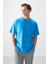 Petrol Mavi %100 Pamuk Kalın Yumuşak Dokulu Oversize Fit Basic Erkek T-Shirt - 88353 3