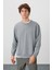 Gri Melanj Pamuk Yumuşak Dokulu Standart Fit Basic Erkek Sweatshirt - 88363 1