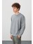 Gri Melanj Pamuk Yumuşak Dokulu Standart Fit Basic Erkek Sweatshirt - 88363 4