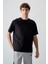 Siyah Pamuklu Kalın Yumuşak Dokulu Oversize Fit Baskılı Erkek T-Shirt - 88373 1