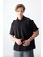 Siyah Pamuklu Kalın Yumuşak Dokulu Polo Yaka Oversize Fit Basic Erkek T- Shirt - 88382 4