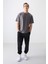 Koyu Gri Pamuklu Kalın Yumuşak Dokulu Oversize Fit Baskılı Erkek T-Shirt - 88373 4