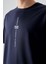 Lacivert Pamuklu Kalın Yumuşak Dokulu Oversize Fit Baskılı Erkek T-Shirt - 88373 2