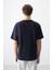 Lacivert Pamuklu Kalın Yumuşak Dokulu Oversize Fit Baskılı Erkek T-Shirt - 88373 5
