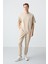 Bej Pamuklu Kalın Yumuşak Dokulu Oversize Fit Basic Erkek Eşofman Takım - 85261 1