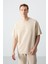 Bej Pamuklu Kalın Yumuşak Dokulu Oversize Fit Basic Erkek Eşofman Takım - 85261 5