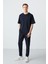 Lacivert Pamuklu Kalın Yumuşak Dokulu Oversize Fit Basic Erkek Eşofman Takım - 85261 1