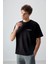 Siyah Pamuklu Kalın Yumuşak Dokulu Oversize Fit Baskılı Erkek T-Shirt - 88375 1