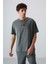 Haki Pamuklu Kalın Yumuşak Dokulu Oversize Fit Baskılı Erkek T-Shirt - 88342 2