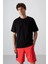 Siyah Pamuklu Kalın Yumuşak Dokulu Oversize Fit Basic Erkek T-Shirt - 88349 1