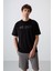 Siyah Pamuklu Kalın Yumuşak Dokulu Oversize Fit Baskılı Erkek T-Shirt - 88345 1