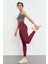 Bordo Yüksek Bel Toparlayıcı Slim Fit Dar Paça Kadın Tayt - 94011 3