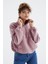 Gül Kurusu Yarım Fermuar Etek Ucu Büzgülü Kadın Polar Oversize Sweatshirt - 97171 1