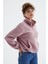 Gül Kurusu Yarım Fermuar Etek Ucu Büzgülü Kadın Polar Oversize Sweatshirt - 97171 5