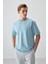 Açık Mavi Pamuklu Kalın Yumuşak Dokulu Oversize Fit Basic Erkek T-Shirt - 88377 1