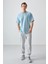 Açık Mavi Pamuklu Kalın Yumuşak Dokulu Oversize Fit Basic Erkek T-Shirt - 88377 4