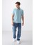 Açık Mavi Pamuklu Kalın Yumuşak Dokulu Polo Yaka Oversize Fit Basic Erkek T- Shirt - 88381 2