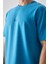 Petrol Mavi Pamuklu Kalın Yumuşak Dokulu Oversize Fit Baskılı Erkek T-Shirt - 88373 3