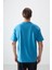 Petrol Mavi Pamuklu Kalın Yumuşak Dokulu Oversize Fit Baskılı Erkek T-Shirt - 88373 5