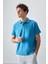 Petrol Mavi Pamuklu Kalın Yumuşak Dokulu Polo Yaka Oversize Fit Basic Erkek T- Shirt - 88381 1