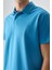 Petrol Mavi Pamuklu Kalın Yumuşak Dokulu Polo Yaka Oversize Fit Basic Erkek T- Shirt - 88381 2