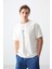 Ekru Pamuklu Kalın Yumuşak Dokulu Oversize Fit Baskılı Erkek T-Shirt - 88373 1