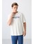 Ekru Pamuklu Kalın Yumuşak Dokulu Oversize Fit Baskılı Erkek T-Shirt - 88329 1